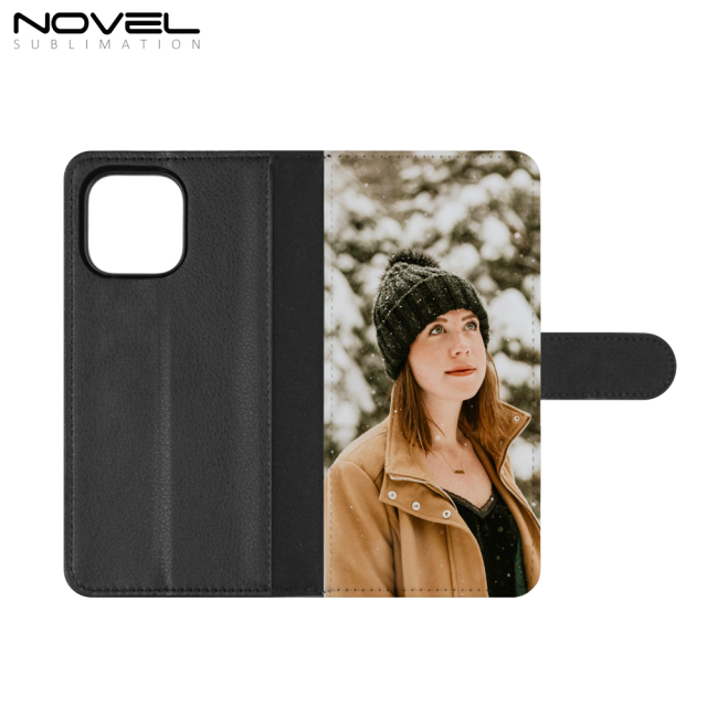 Sublimation Blank PU Leather Flip Phone Case Wallet PC Inside with Card Holder and Stand for iPhone Series