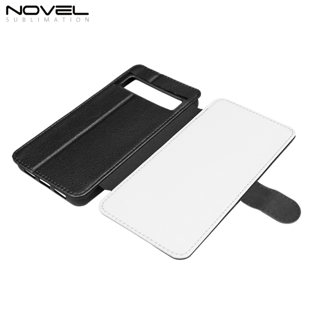 Sublimation Blank PU Leather Flip Phone Case Wallet PC Inside with Card Holder and Stand for Google Pixel 8 Series