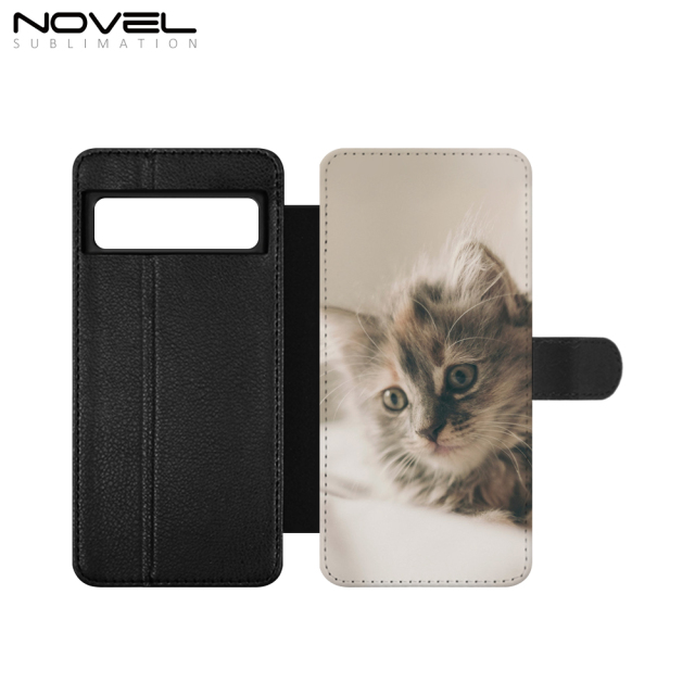 Sublimation Blank PU Leather Flip Phone Case Wallet PC Inside with Card Holder and Stand for Google Pixel 8 Series