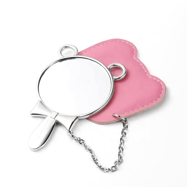 Popular Fashion Sublimation Blank Mickey Mouse Mirror With Pink PU Leather Cover  Hand-hold  Cosmetic Mirror