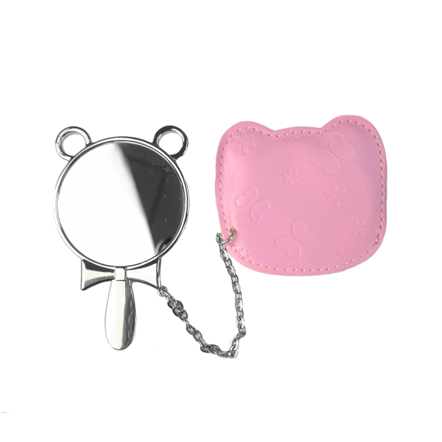 Popular Fashion Sublimation Blank Mickey Mouse Mirror With Pink PU Leather Cover  Hand-hold  Cosmetic Mirror