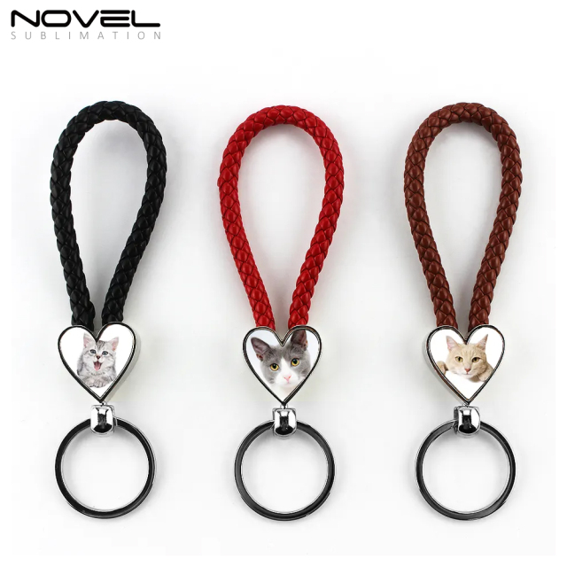 New!!! Custom Sublimation Blank Hanging Rope Keyring Zinc Alloy Keychain With Braided Rope