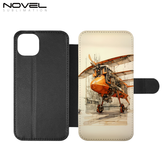 Sublimation Blank PU Leather Flip Phone Case Wallet PC Inside with Card Holder and Stand for iPhone 15 Series