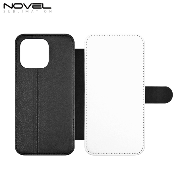 Sublimation Blank PU Leather Flip Phone Case Wallet PC Inside with Card Holder and Stand for iPhone 15 Series