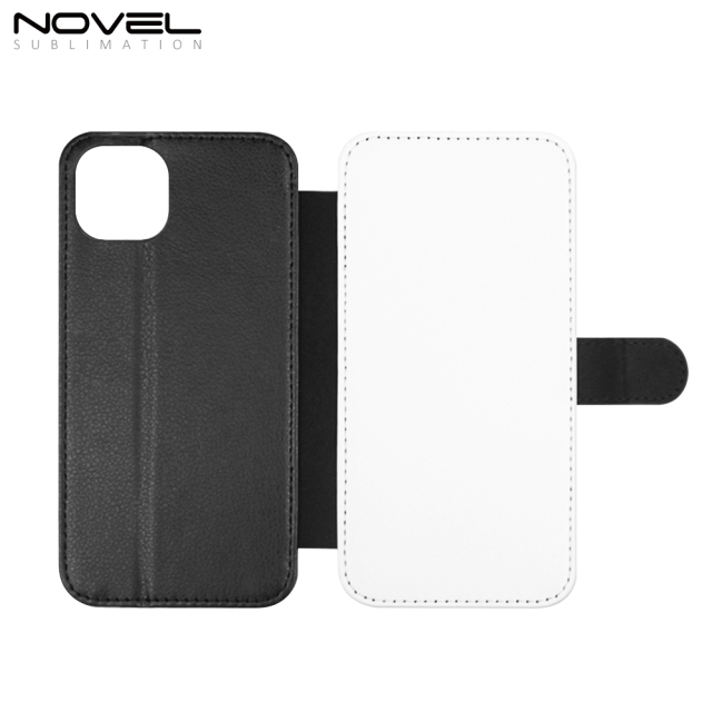 Sublimation Blank PU Leather Flip Phone Case Wallet PC Inside with Card Holder and Stand for iPhone 15 Series