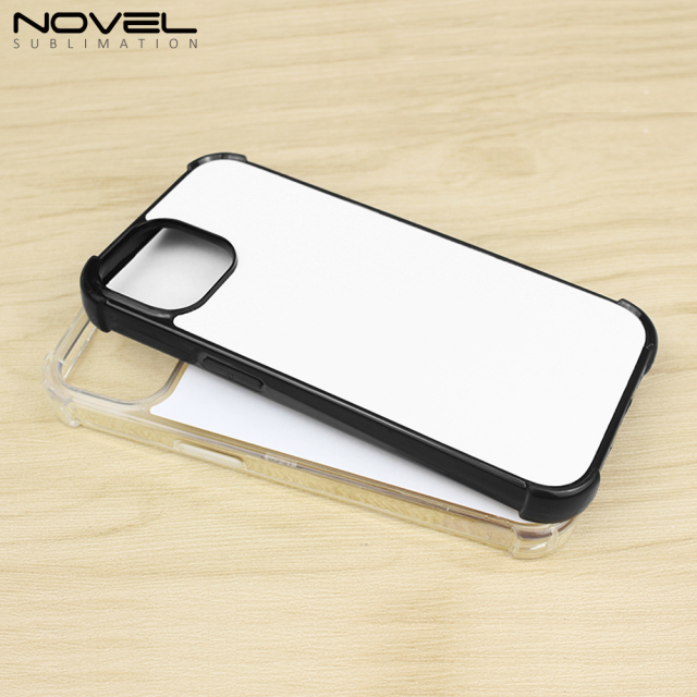 Strong Protection! For iPhone 15 Series Four Corner Anti-drop 2D TPU Phone Case Cover With Metal Insert For Sublimation Printing