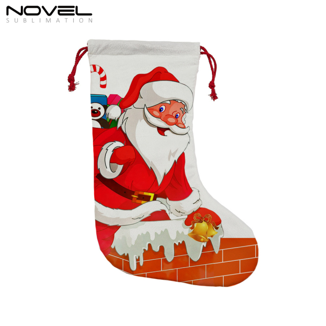 Xmas Drawstring Pockets Socks with Hanging Ornaments Christmas Stocking For Decoration