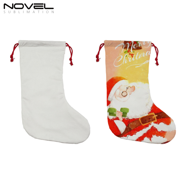 Xmas Drawstring Pockets Socks with Hanging Ornaments Christmas Stocking For Decoration