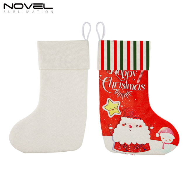 Xmas 300g Cotton Linen Socks Hanging Ornaments Christmas Stocking For Decoration