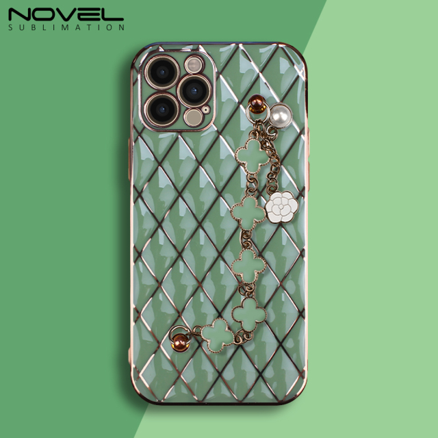 New Electroplated Lambskin  Phone Cover for iPhone 7/8/11/13/14 Series Phone Case With Chain
