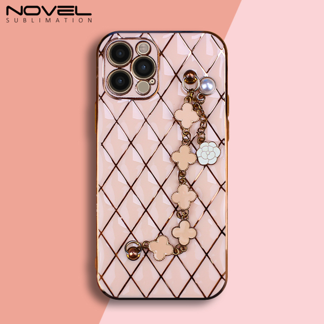 New Electroplated Lambskin  Phone Cover for iPhone 7/8/11/13/14 Series Phone Case With Chain