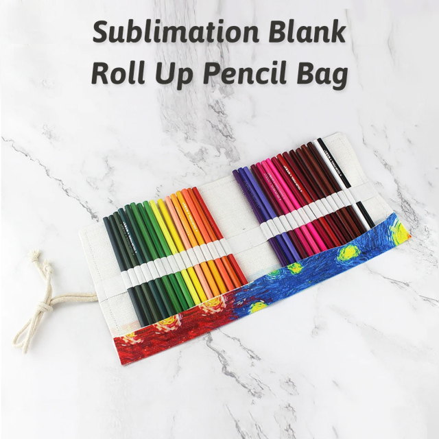 Custom Sublimation Blank Roll Up Pencil Bag Pen Holder Pouch Storage