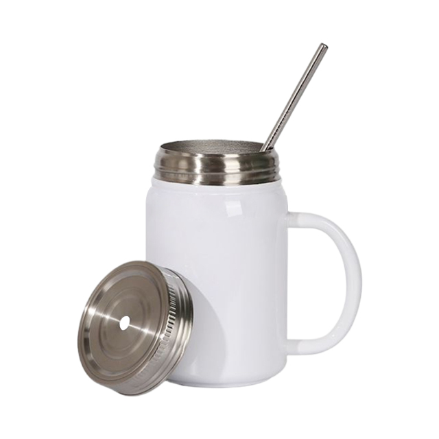 Sublimation Stainless Steel Mason Jars 12oz Regular Wide Mouth Mugs Cups with Lid and Straw