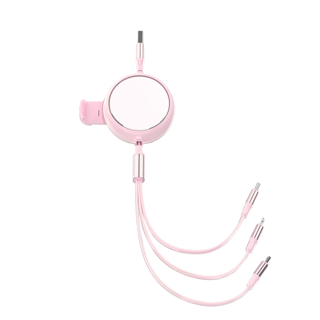 New Arrival Sublimation Telescopic 3 IN 1 USB Charging Cable For iPhone Android Type-C Data Line with Mobile Phone Stand