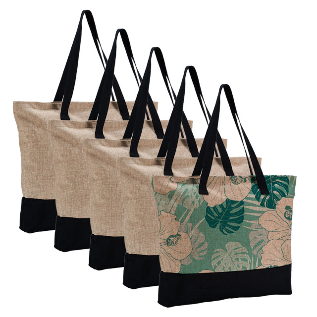 New Arrival Sublimation Blank Jute and Black Bag Reusable Custom Tote Bag Shoppong Bag