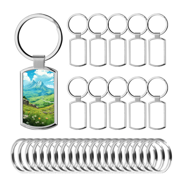 DIY Sublimation Blank Metal Keychain Rectangle Keyring Bag Charms Accessories