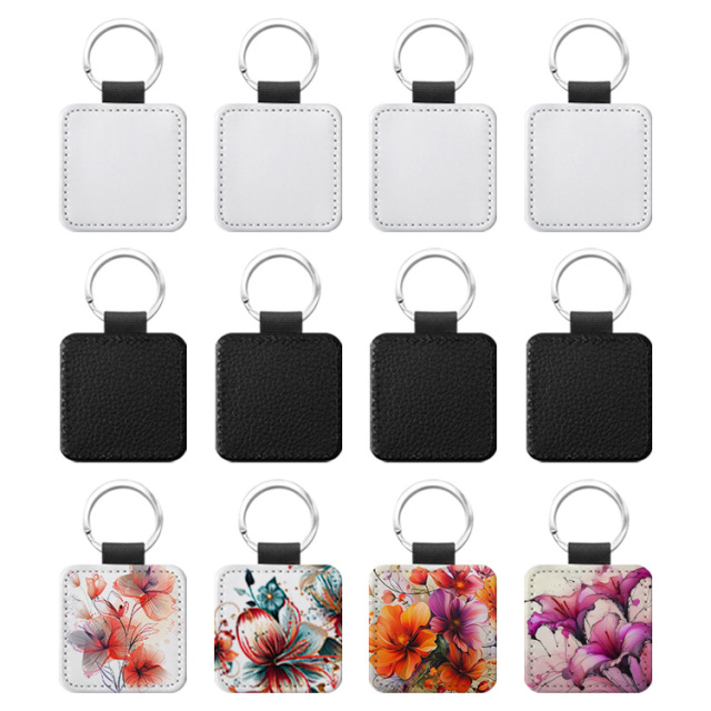 Popular DIY Sublimation PU Leather Blank Leather Keychain,Single-sided Printable Key Ring Key Tag