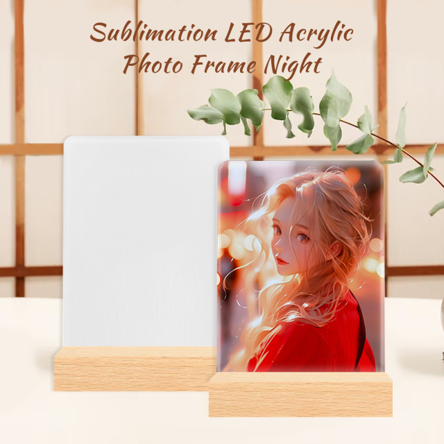 New Arrival Sublimation Acrylic LED Night Light Home Custom Decoration Blank Pendant Sublimation Photo Frames with Wooden base