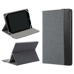 Silver Gray Cotton Linen Case for iPad Custom Holder with Four Corners Snap Fixing PU Cover for iPad Series Universal Model