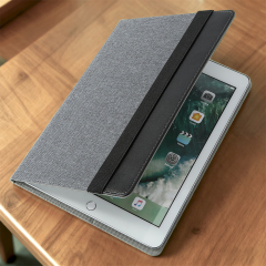 Silver Gray Cotton Linen Case for iPad Custom Holder with Four Corners Snap Fixing PU Cover for iPad Series Universal Model