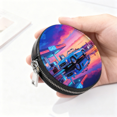 Sublimation Blank Round PU Leather Coin Purse Double-Sided Printable Zipper Wallet for Heat Transfer Printing DIY Gifts