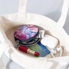 Sublimation Blank Round PU Leather Coin Purse Double-Sided Printable Zipper Wallet for Heat Transfer Printing DIY Gifts