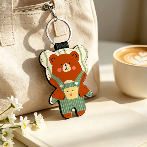 Sublimation Blank PU &Polyester Keychains & Bear Shape Pendants Custom DIY Bear Key Rings | For Single-sided Printing & Double-sided Printing Options
