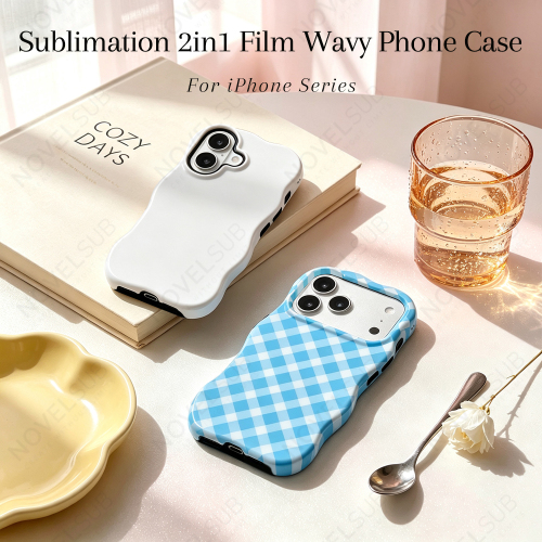 NOVELSUB for IP 13-18 Series Heat Transfer Printing Blank 3D 2in1 Rippled Phone Case | Custom Wave Phone Covers for 3D Film Prinitng - Glossy Finished