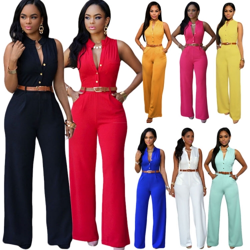 Women Summer Sleeveless Overalls Jumpsuit Harem Pants Casual Fashion Outfit