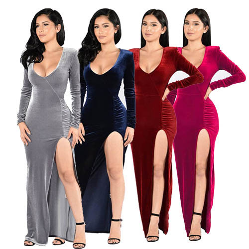 FREE SHIPPING 4 Colors Elegant High Split Women Long Evening Party Maxi Dress