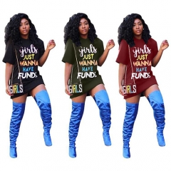 3 Colors Fashion Short Sleeve Letters Printed Mini T-Shirt Party Girl Dress
