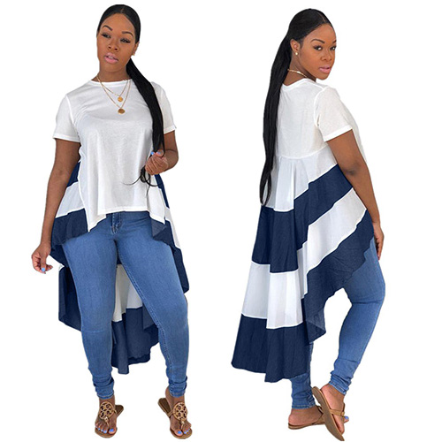 Women Blue White Strip Casual Tops