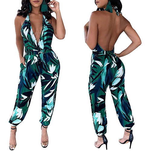 Summer Halter Backless Women Sexy Jumpsuit