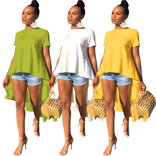 Green White Yellow Women Short Sleeve Tops