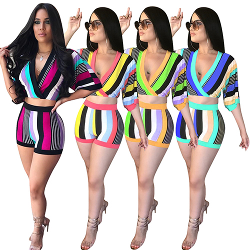 Four Colors Women 2 Pcs Casual Tops And Short Pant Sets