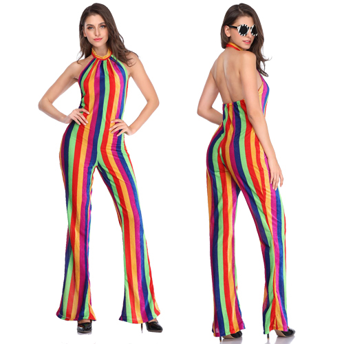 Women Colorful Halter Sleevels Wide Leg Jumpsuit