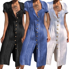 Summer Buttoned Casual Shirt Maxi Dress