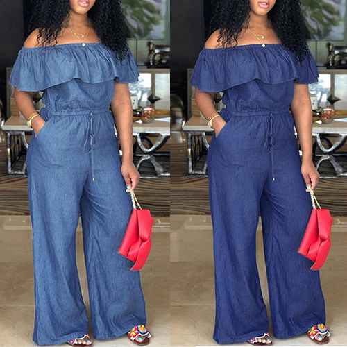 Denim Womens Off Shoulder Jumpsuit