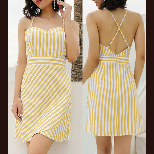 Yellow Stripe Open Back Cami Mini Dress