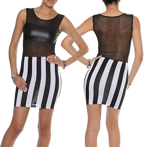 Women Transparent Tops Strip Skirt Mini Dress