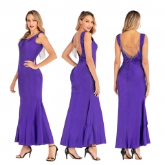 Purple Women Sleeveless Evening Dress