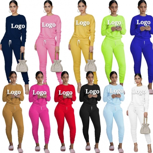 Plus Size Trendy Women Ladies 2 Two Piece Set Fall Workout Clothing Long Sleeve Tops Stacked Pants Set