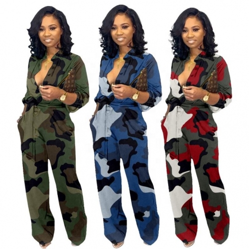 New Winter And Fall Loose Camouflage Long Sleeve Jumpsuit For Women
