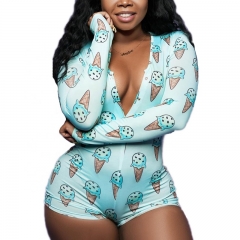 2020 Latest Design Long Sleeve Printed Adult Onesie Pajamas Women