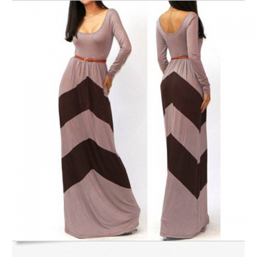 Women Long Sleeve Chevron Maxi Dress