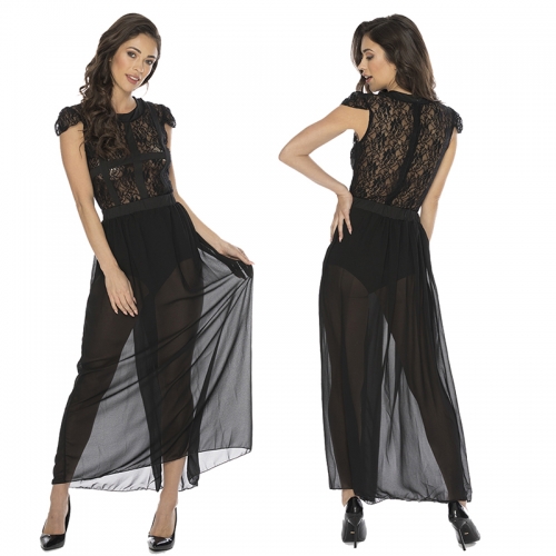 Women Transparent Short Sleeve Maxi Dress
