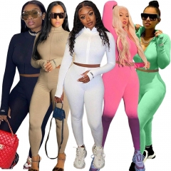 Free Shipping Casual Turtleneck Knit Tracksuits Two Piece Sets Women Bodycon Fitness Outfits