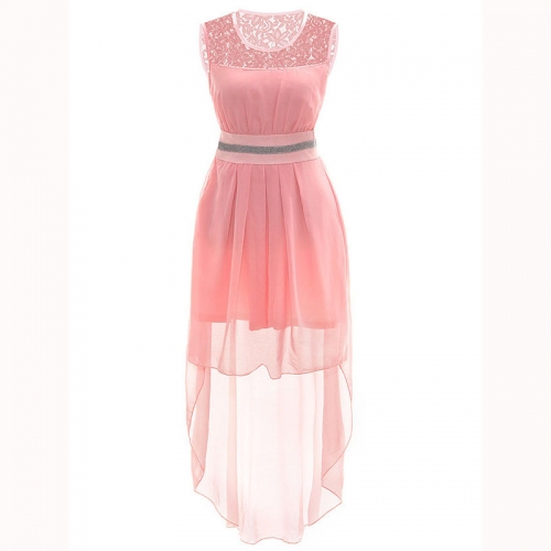 Fashion Elegant Sleeveless Floral Lace Evening Dress Pink