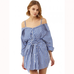 Blue S-XL Royal Stripped Straps Casual Dress