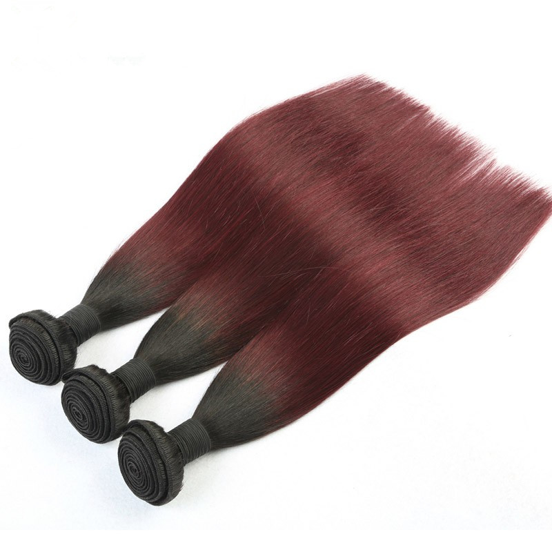 Ombre 1b/99J Peruvian Virgin Hair Straight 8A Human Hair Extensions 2 Tone Color Hair Wefts Human Hair Bundles
